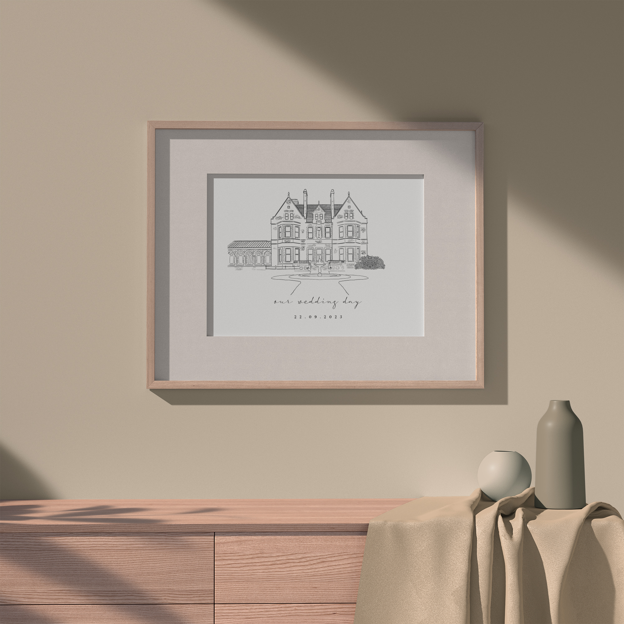 Illustration of Castle Leslie Wedding Venue that can be personalised with Names and Dates. Makes the perfect Wedding or Anniversary Gift