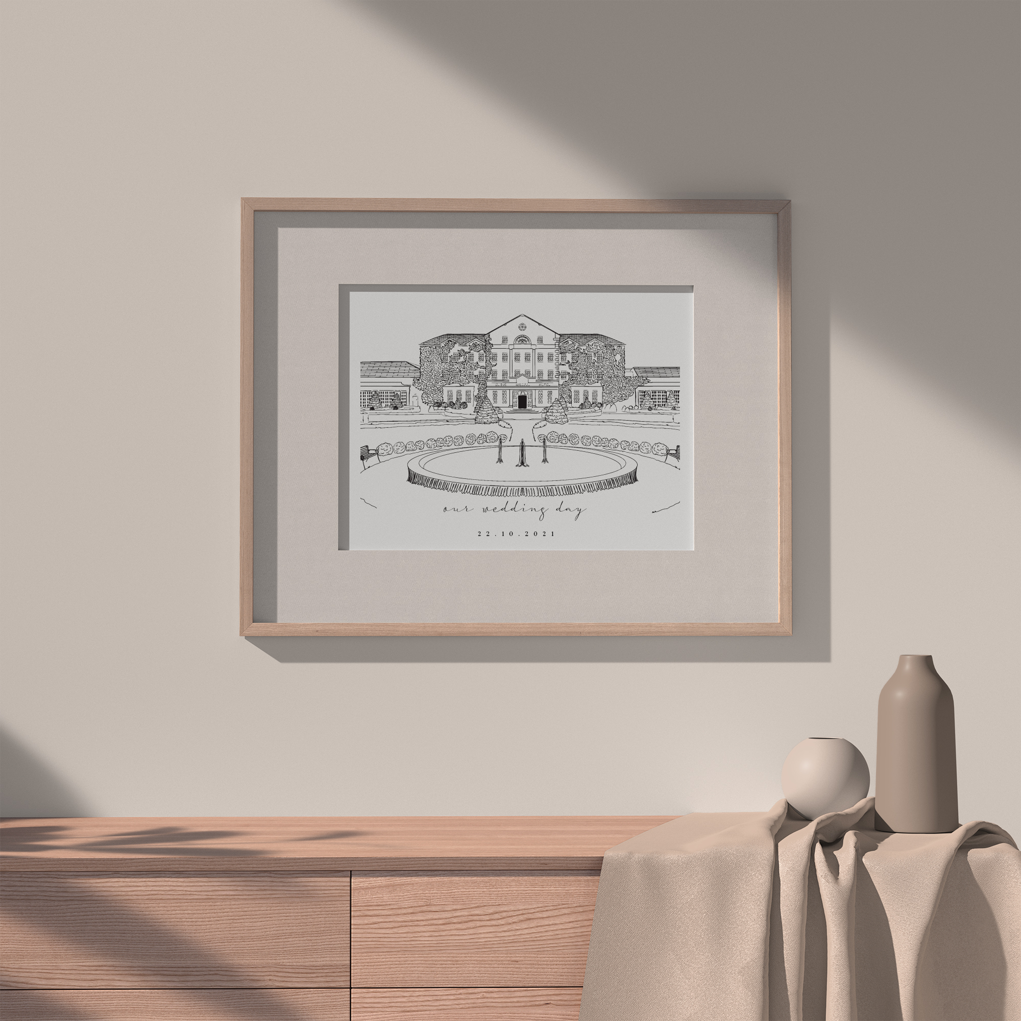 Illustration of Slieve Russell Wedding Venue that can be personalised with Names and Dates. Makes the perfect Wedding or Anniversary Gift