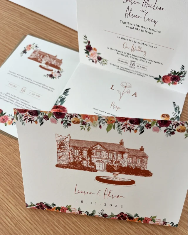 Your wedding invitations set the tone for your big day. We love creating suites that reflect the couple’s unique style and the theme of their celebration.

Q: Can we incorporate our wedding colors into the stationery? 
A:Yes, we can match your stationery to your wedding colors, ensuring a cohesive look throughout all your wedding elements.

Lauren’s lovely review ✨ “Genevieve created all the stationary for our wedding - the Wedding Invitations, Order of Service, and Welcome Sign, along with personalised illustrations of our venue and initials. Genevieve was so amazing to work with. She always responded to us quickly, we loved the ideas she came up with, and we were so happy with everything she produced. The designs and quality were fantastic! We would definitely recommend Bright Delight Designs.”

#customweddinginvitations #weddingstationery #weddingplanning #weddingideas #weddingcolors #bespokeweddingstationery #clareireland #irishweddingstationery